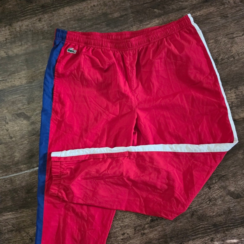 LACOSTE Sport Track Pants Mens XXL Red Colorblock Mesh Lined Joggers RN87651